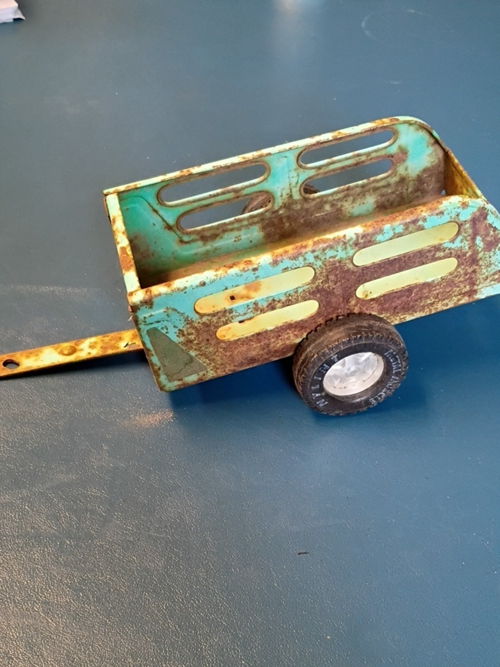 Vintage Kids Toy Metal Wagon - Turquoise Rusty